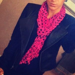 Hot Pink Scarf with Black Stars
